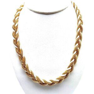 Woven Mesh Snake Chain Necklace, Braided Gold and White Strands for a Bold Vntag